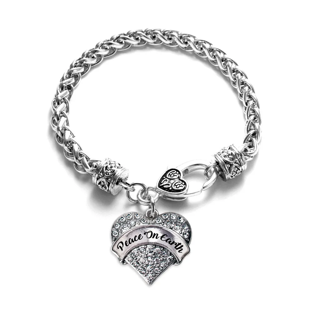 Silver Peace On Earth Pave Heart Charm Braided Bracelet