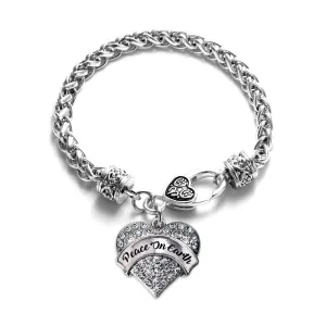 Silver Peace On Earth Pave Heart Charm Braided Bracelet