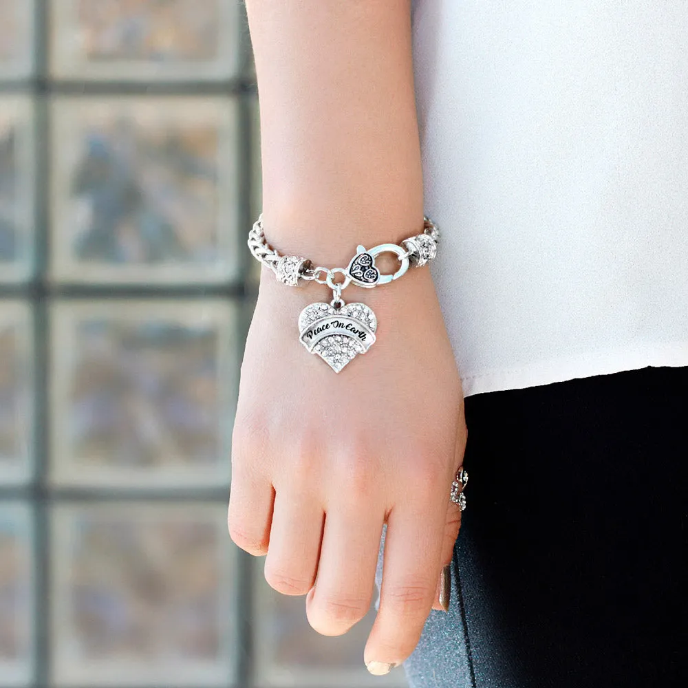 Silver Peace On Earth Pave Heart Charm Braided Bracelet