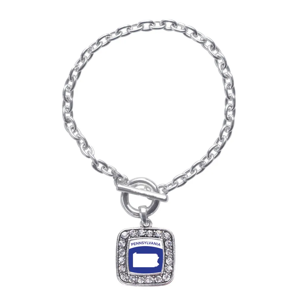 Silver Pennsylvania Outline Square Charm Toggle Bracelet