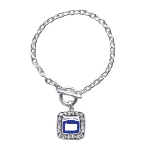 Silver Pennsylvania Outline Square Charm Toggle Bracelet