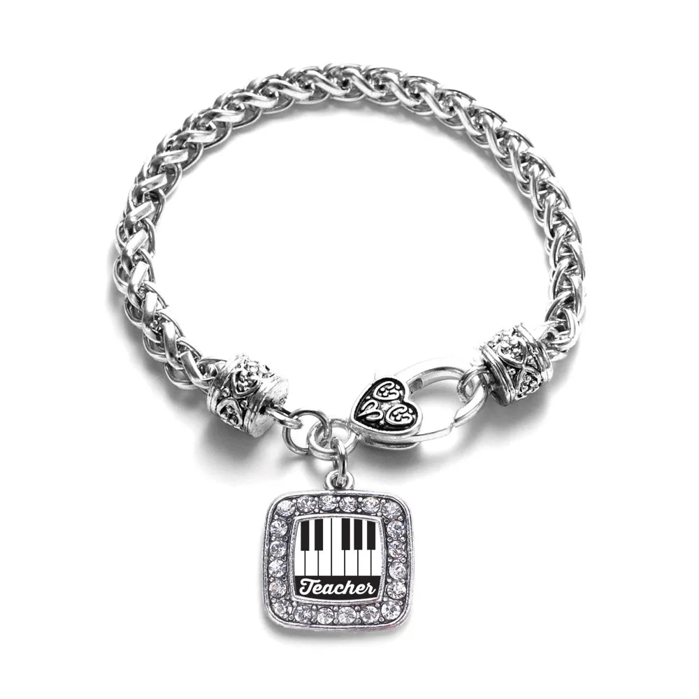 Silver Piano Teacher Square Charm Braided Bracelet