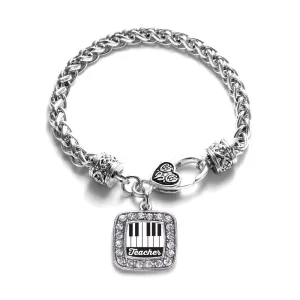 Silver Piano Teacher Square Charm Braided Bracelet