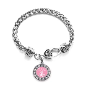 Silver Pink Class of 2020 Circle Charm Braided Bracelet