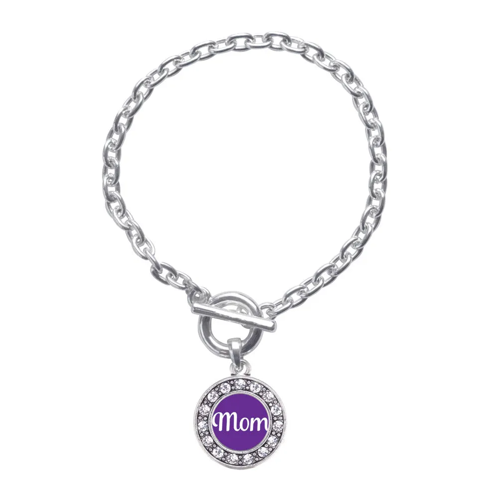 Silver Purple Mom Circle Charm Toggle Bracelet