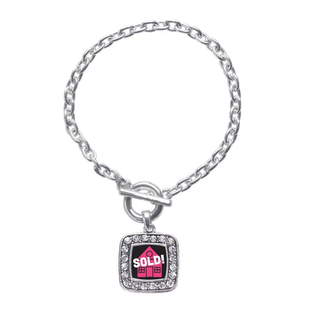 Silver Real Estate Agent Square Charm Toggle Bracelet