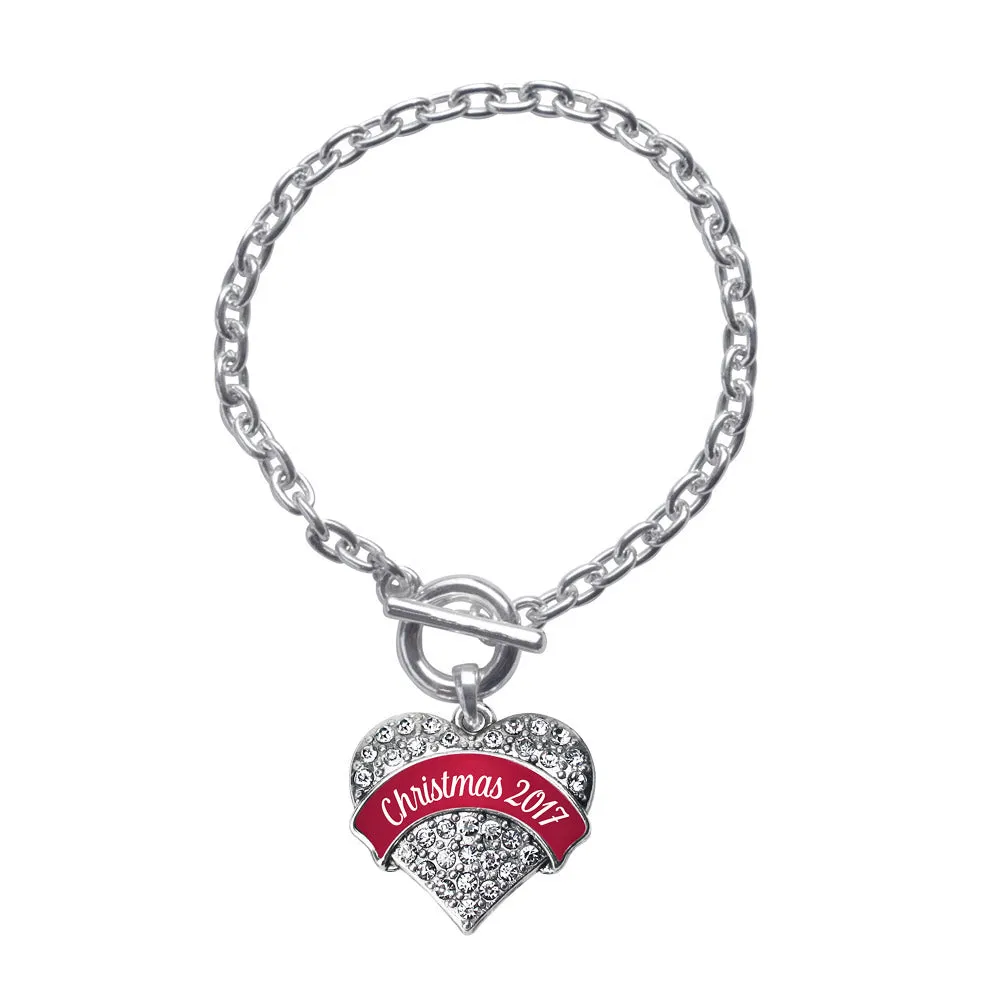 Silver Red Christmas 2017 Pave Heart Charm Toggle Bracelet