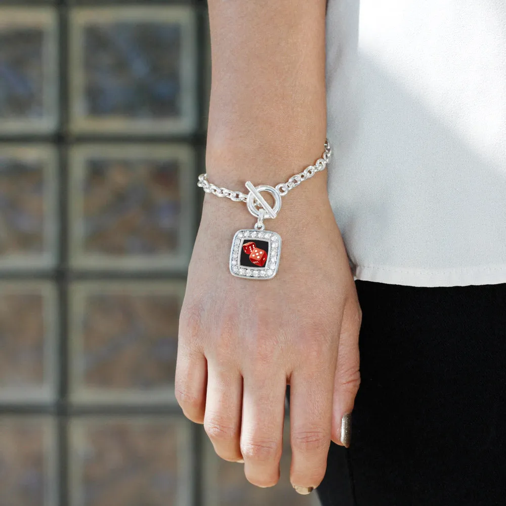 Silver Roll The Dice Square Charm Toggle Bracelet