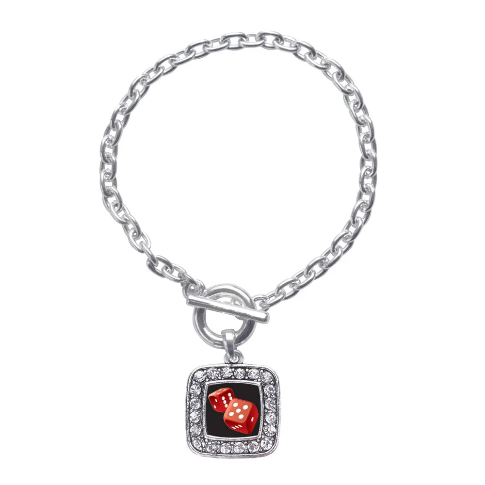 Silver Roll The Dice Square Charm Toggle Bracelet