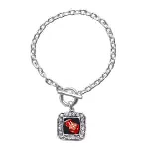 Silver Roll The Dice Square Charm Toggle Bracelet