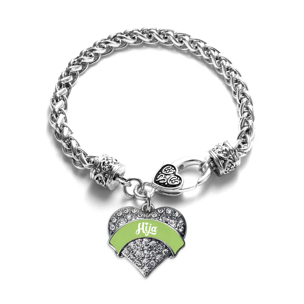 Silver Sage Green Hija Pave Heart Charm Braided Bracelet