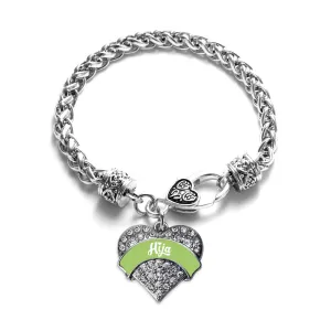 Silver Sage Green Hija Pave Heart Charm Braided Bracelet