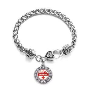 Silver Ski Patrol Circle Charm Braided Bracelet