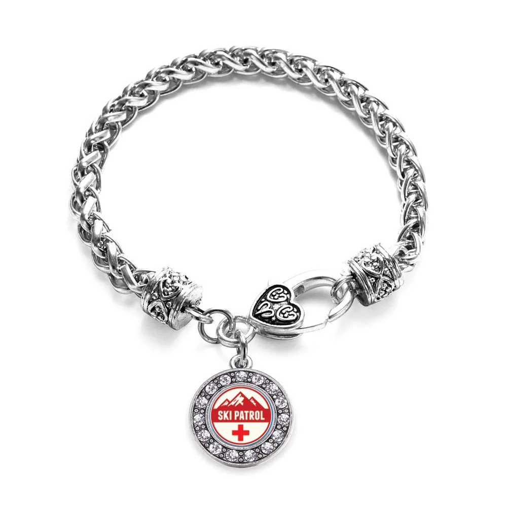 Silver Ski Patrol Circle Charm Braided Bracelet