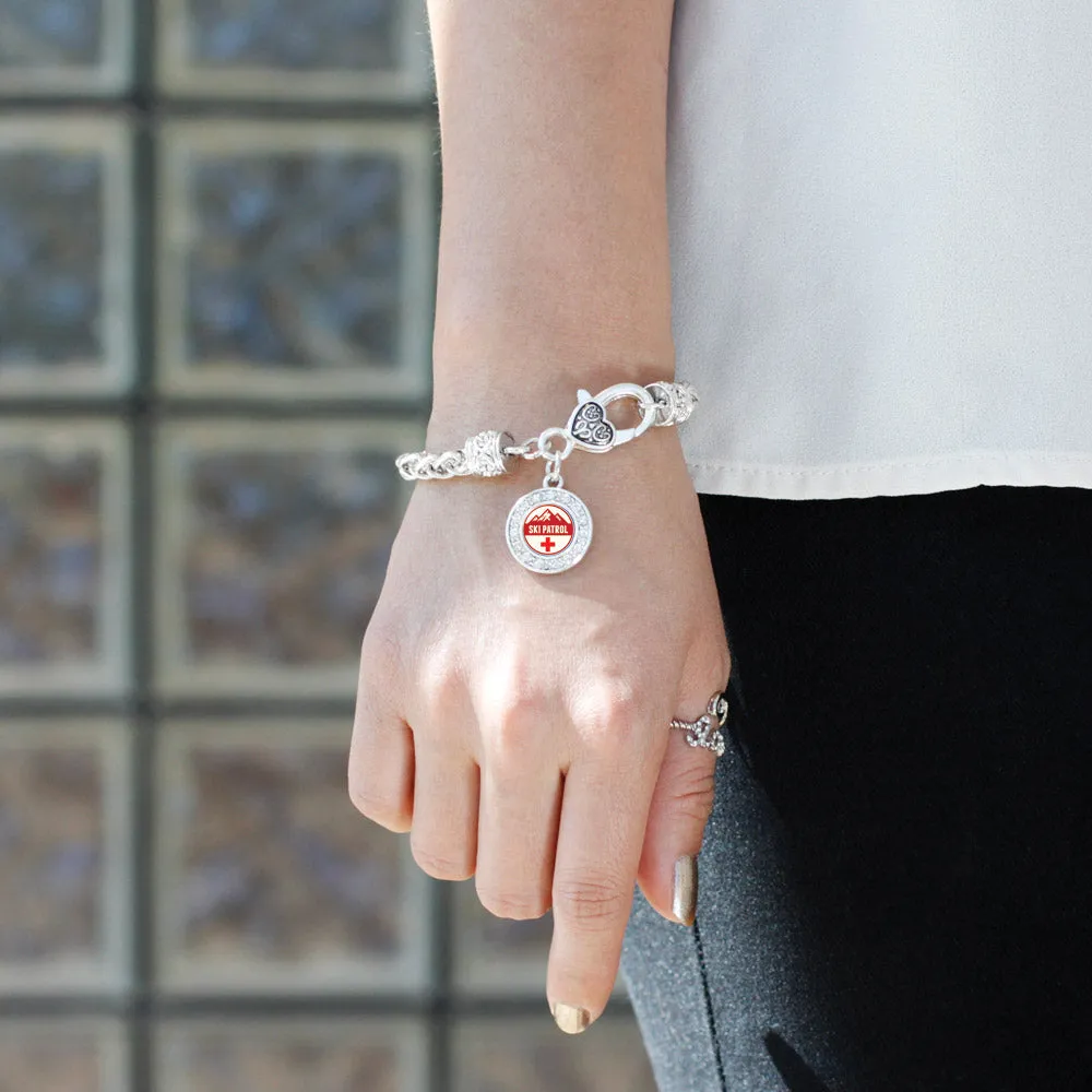 Silver Ski Patrol Circle Charm Braided Bracelet