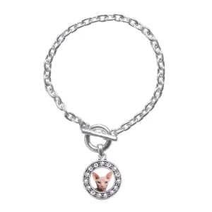Silver Sphinx Cat Circle Charm Toggle Bracelet