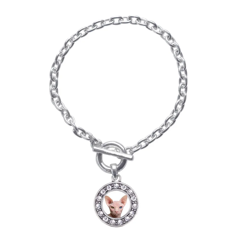 Silver Sphinx Cat Circle Charm Toggle Bracelet