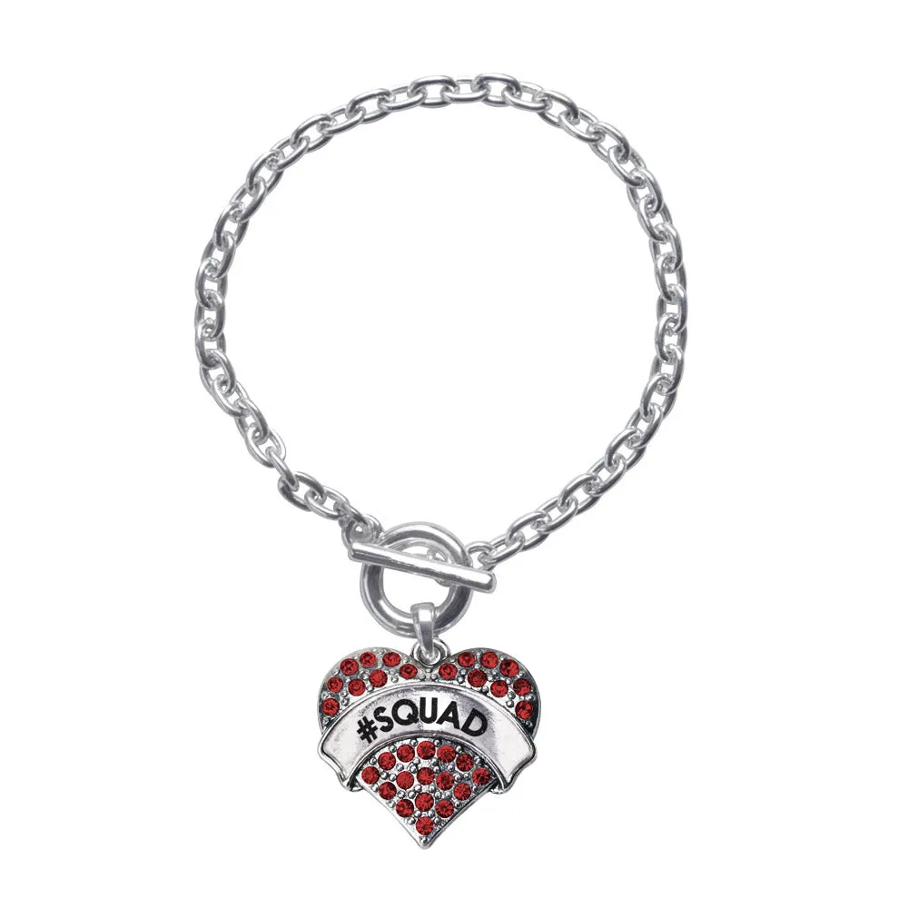 Silver #SQUAD Red Candy Red Pave Heart Charm Toggle Bracelet