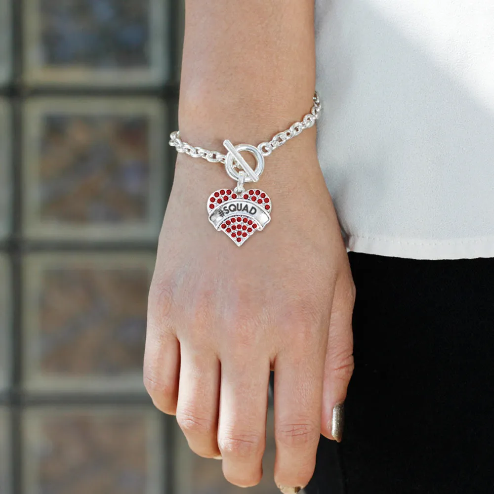 Silver #SQUAD Red Candy Red Pave Heart Charm Toggle Bracelet