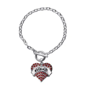 Silver #SQUAD Red Candy Red Pave Heart Charm Toggle Bracelet