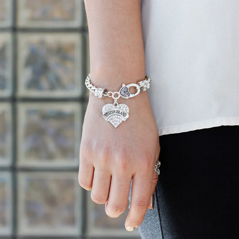 Silver Staten Island Pave Heart Charm Braided Bracelet
