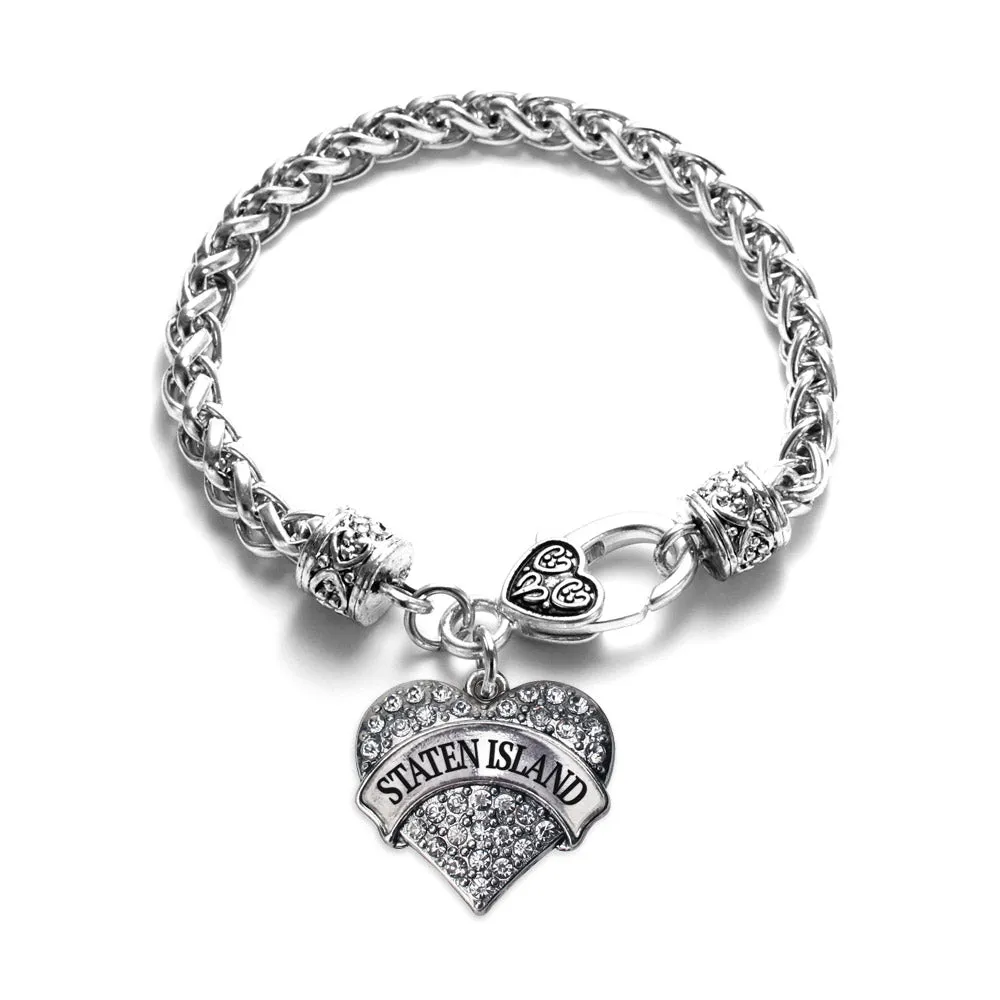 Silver Staten Island Pave Heart Charm Braided Bracelet