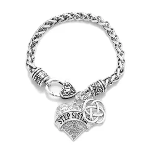 Silver Step Sister Celtic Knot Pave Heart Charm Braided Bracelet