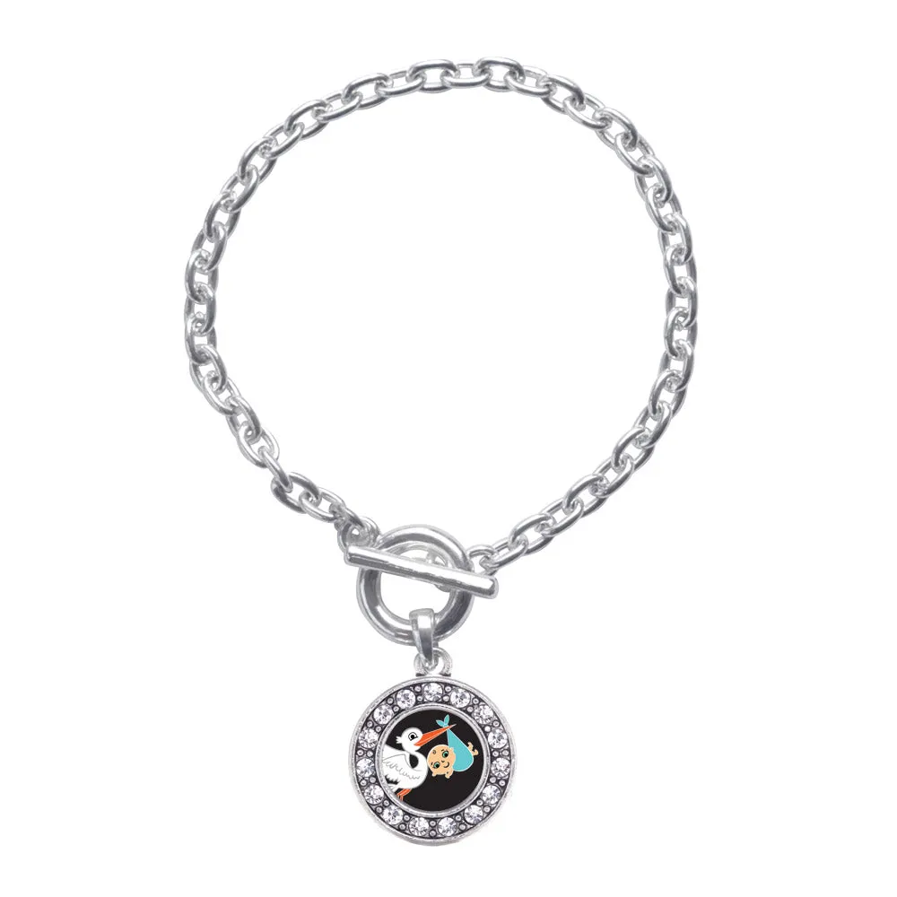 Silver Stork Brings A Boy Circle Charm Toggle Bracelet