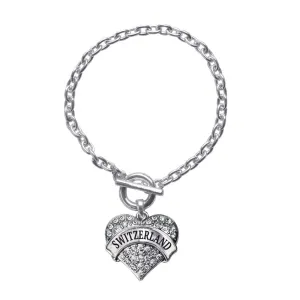 Silver Switzerland Pave Heart Charm Toggle Bracelet