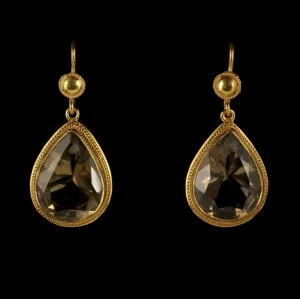 Smoky Quartz Drop Earrings 18Ct Gold On Silver