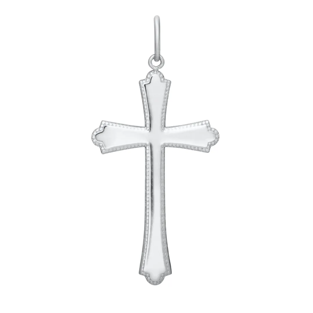 Sterling Silver Cross Necklace with Beaded Edge