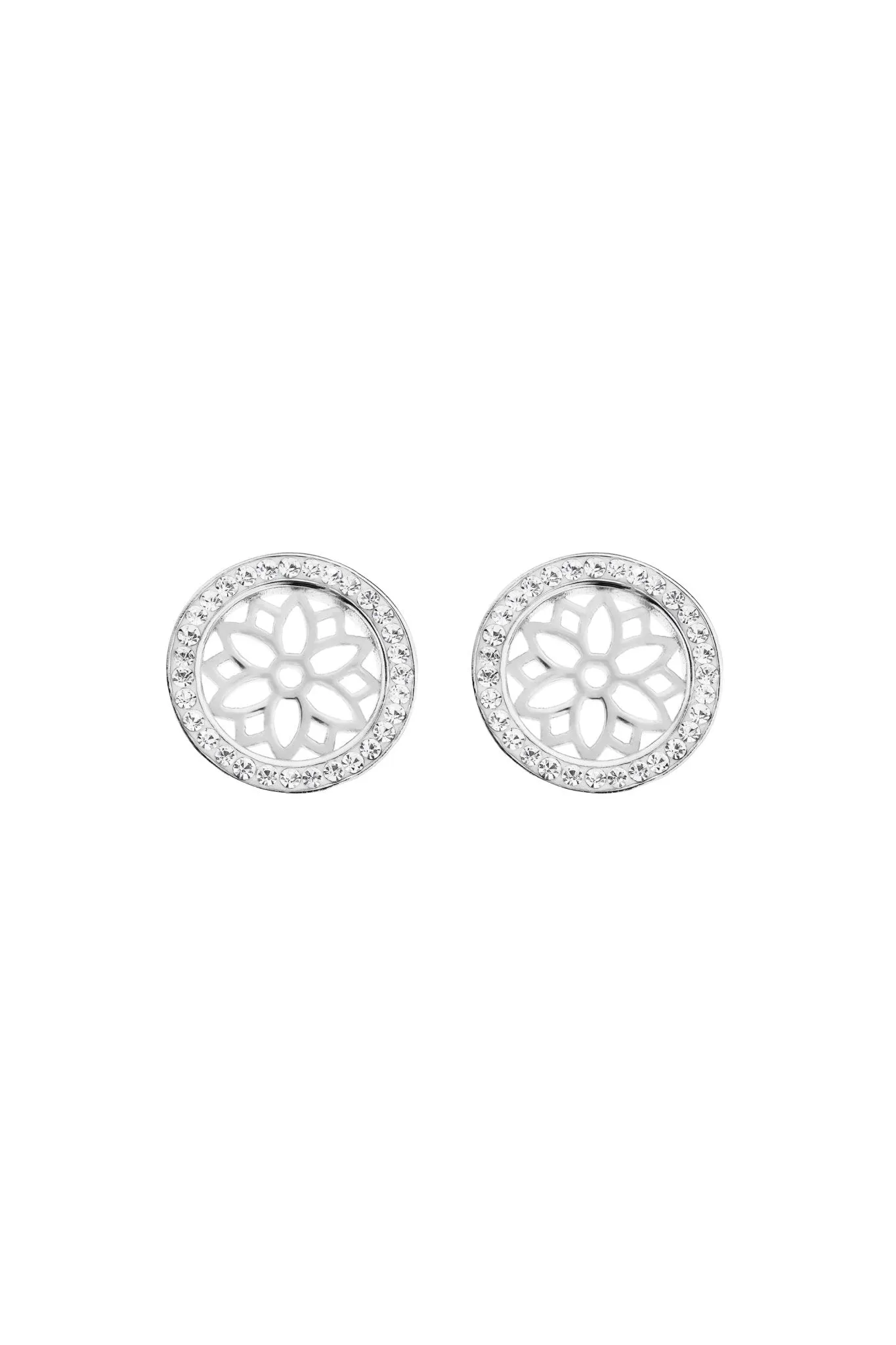 Sterling Silver Crystal Filigree 10mm Disc Stud Earrings