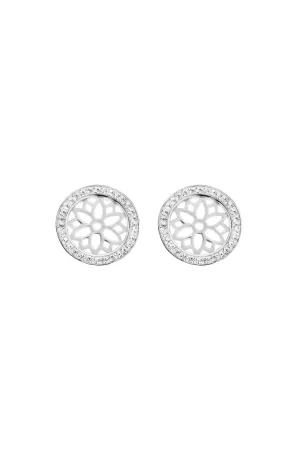 Sterling Silver Crystal Filigree 10mm Disc Stud Earrings