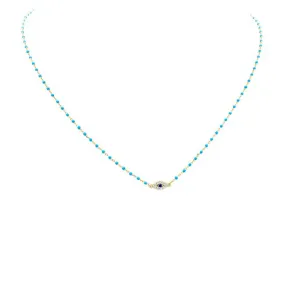 Sterling Silver Gold Plated CZ Evil Eye Beaded Necklace