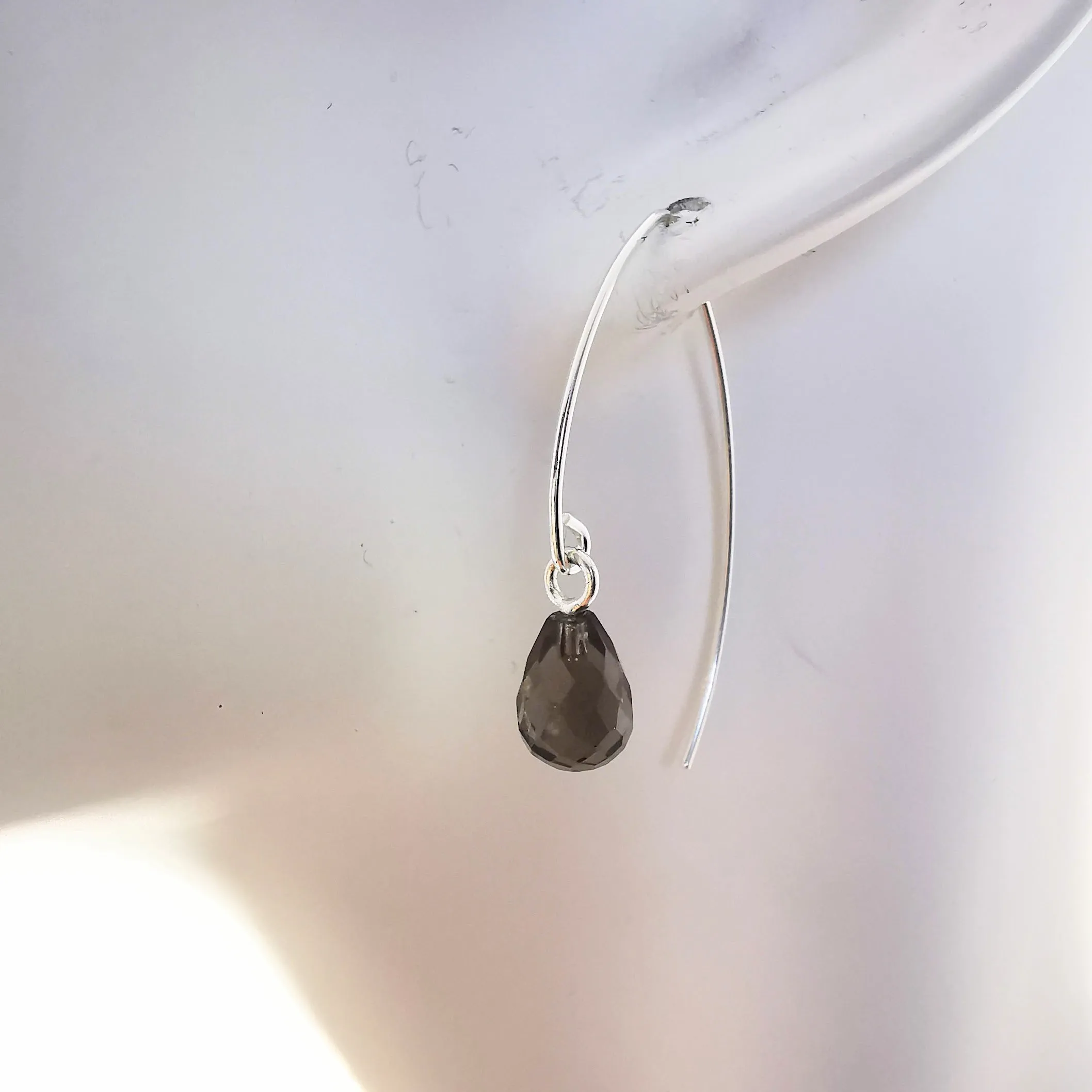 Sterling Silver Smokey Quartz Ear Wire Earrings