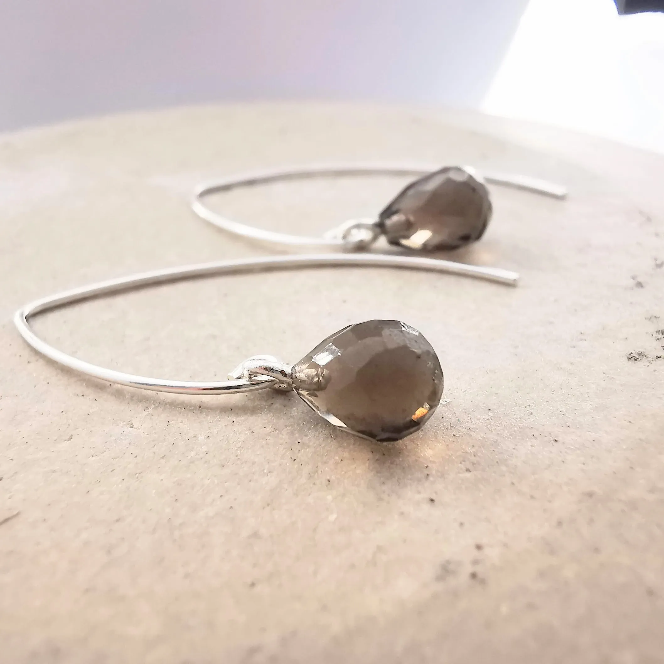 Sterling Silver Smokey Quartz Ear Wire Earrings