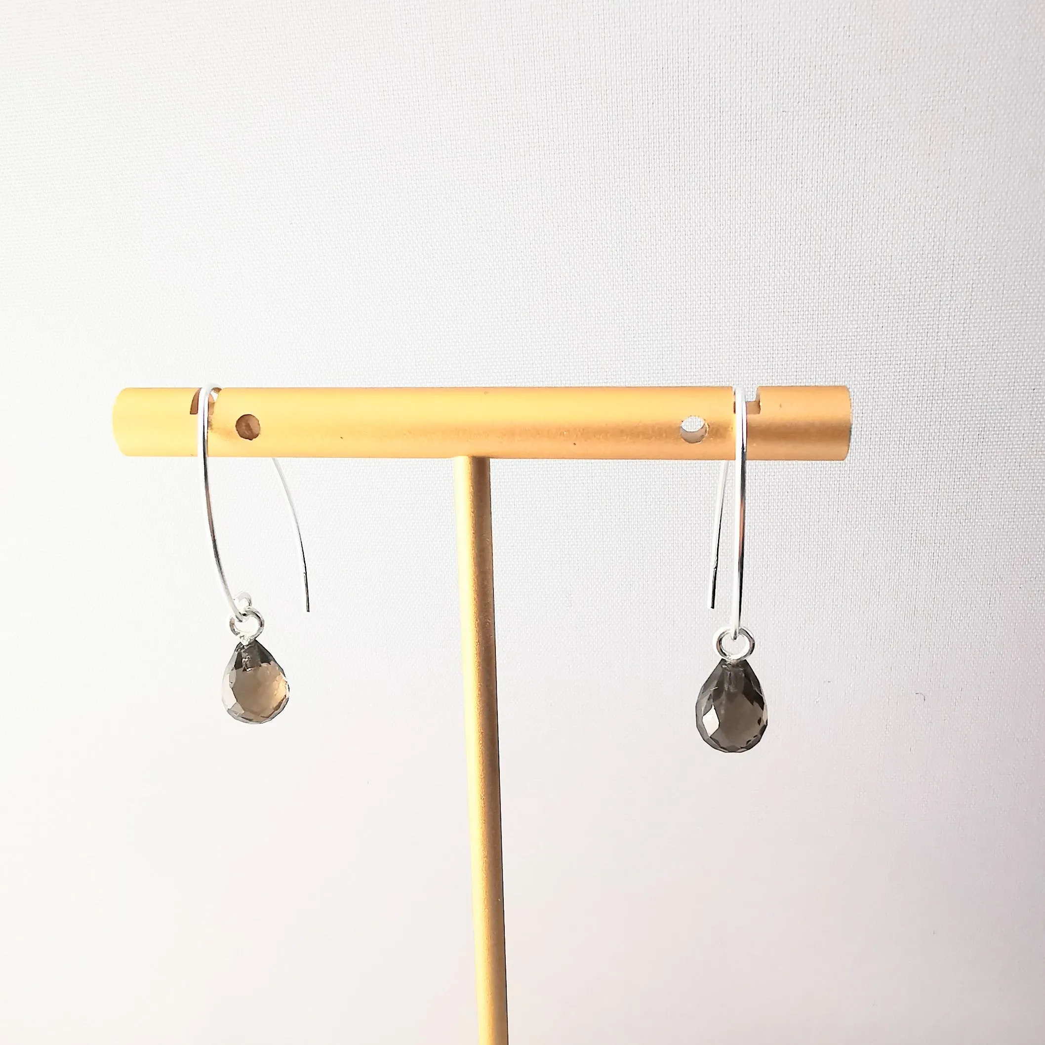 Sterling Silver Smokey Quartz Ear Wire Earrings