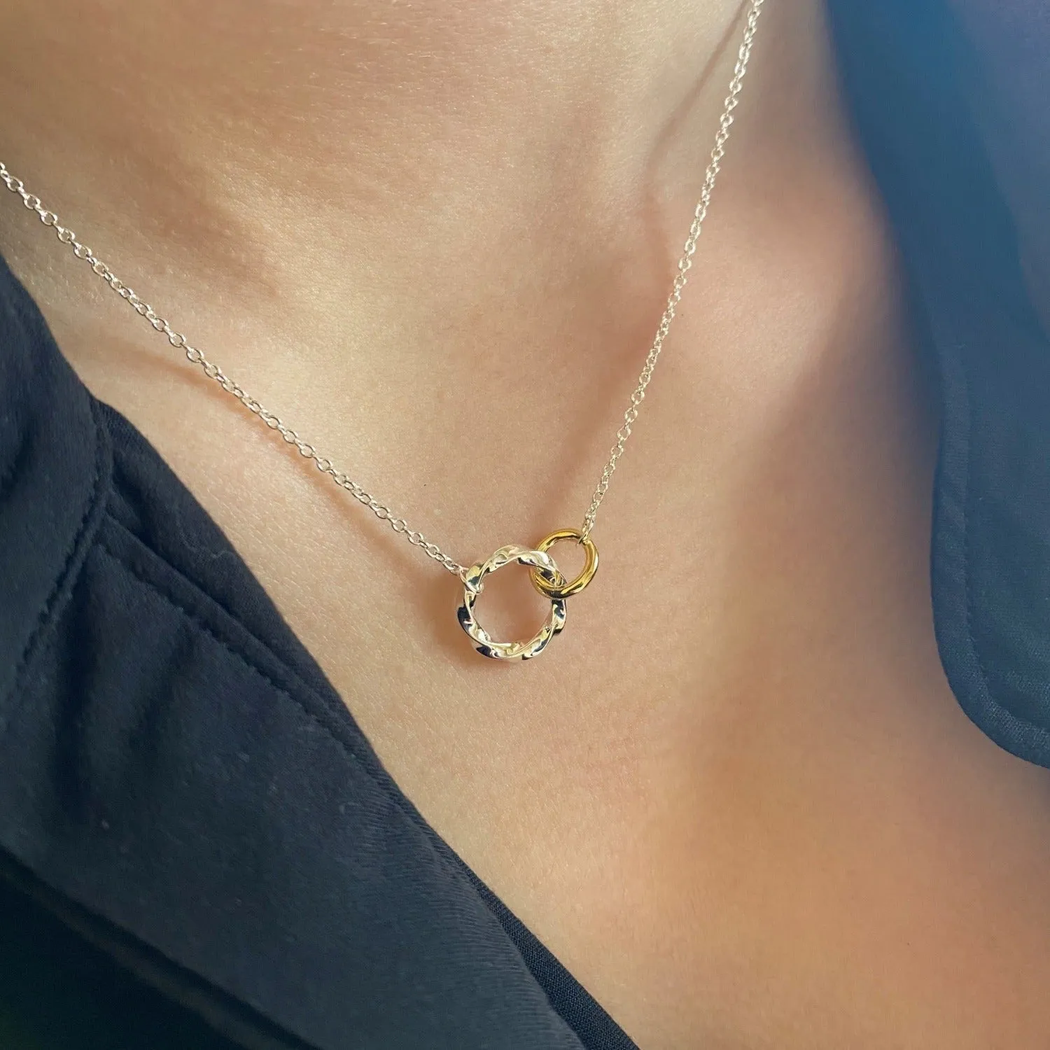 Sterling Silver Twin Ring Rope Necklace