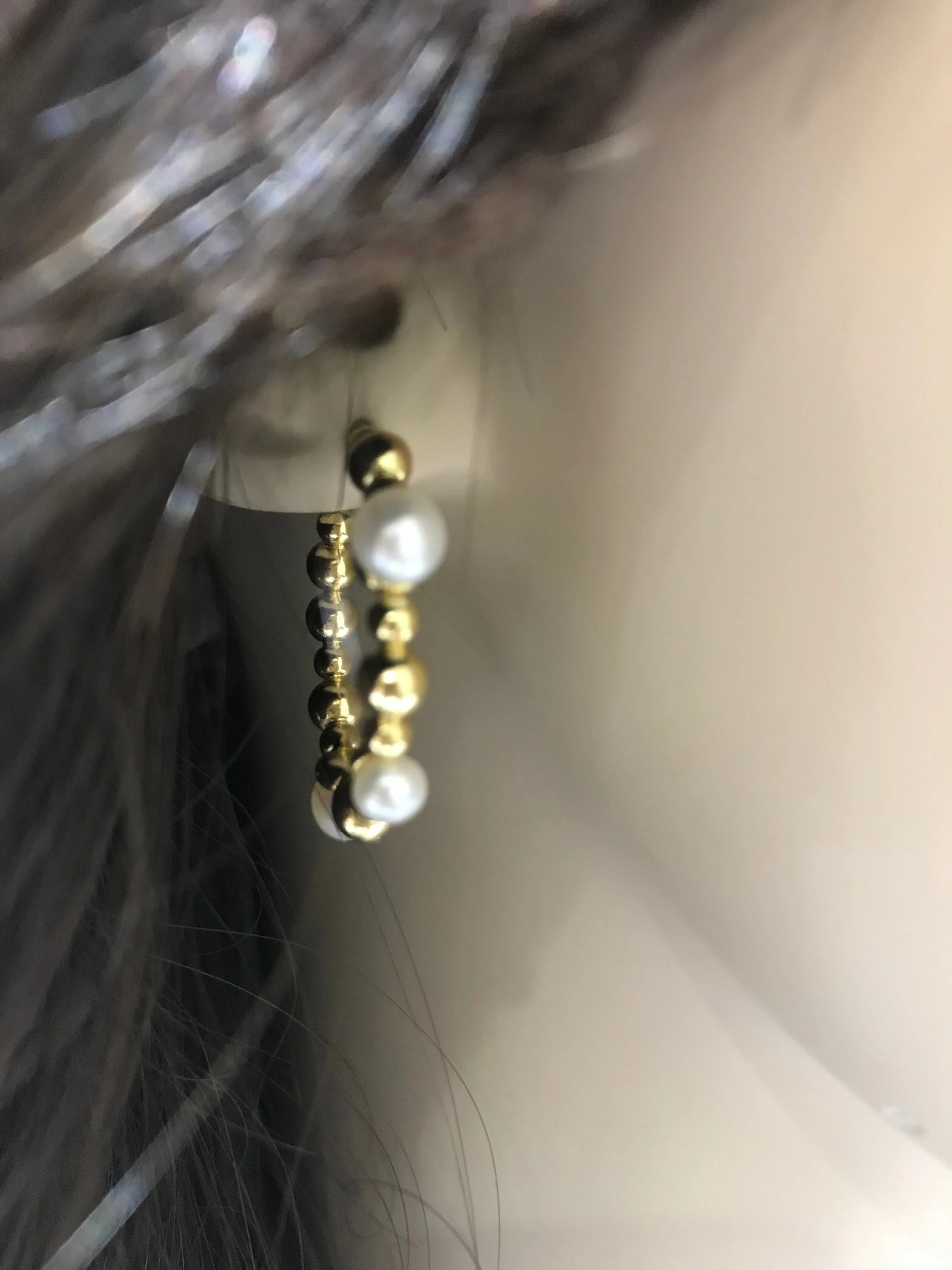 Sterling Silver with Gold Plated and 5MM Fresh Water Pearls Hoop Earrings