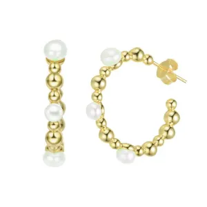 Sterling Silver with Gold Plated and 5MM Fresh Water Pearls Hoop Earrings