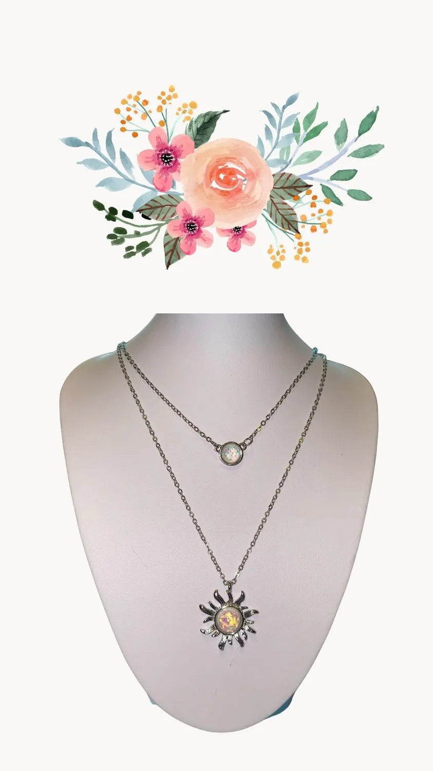 Sunflower and Opal Double Necklace