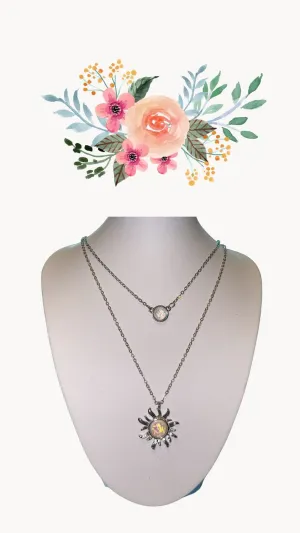 Sunflower and Opal Double Necklace