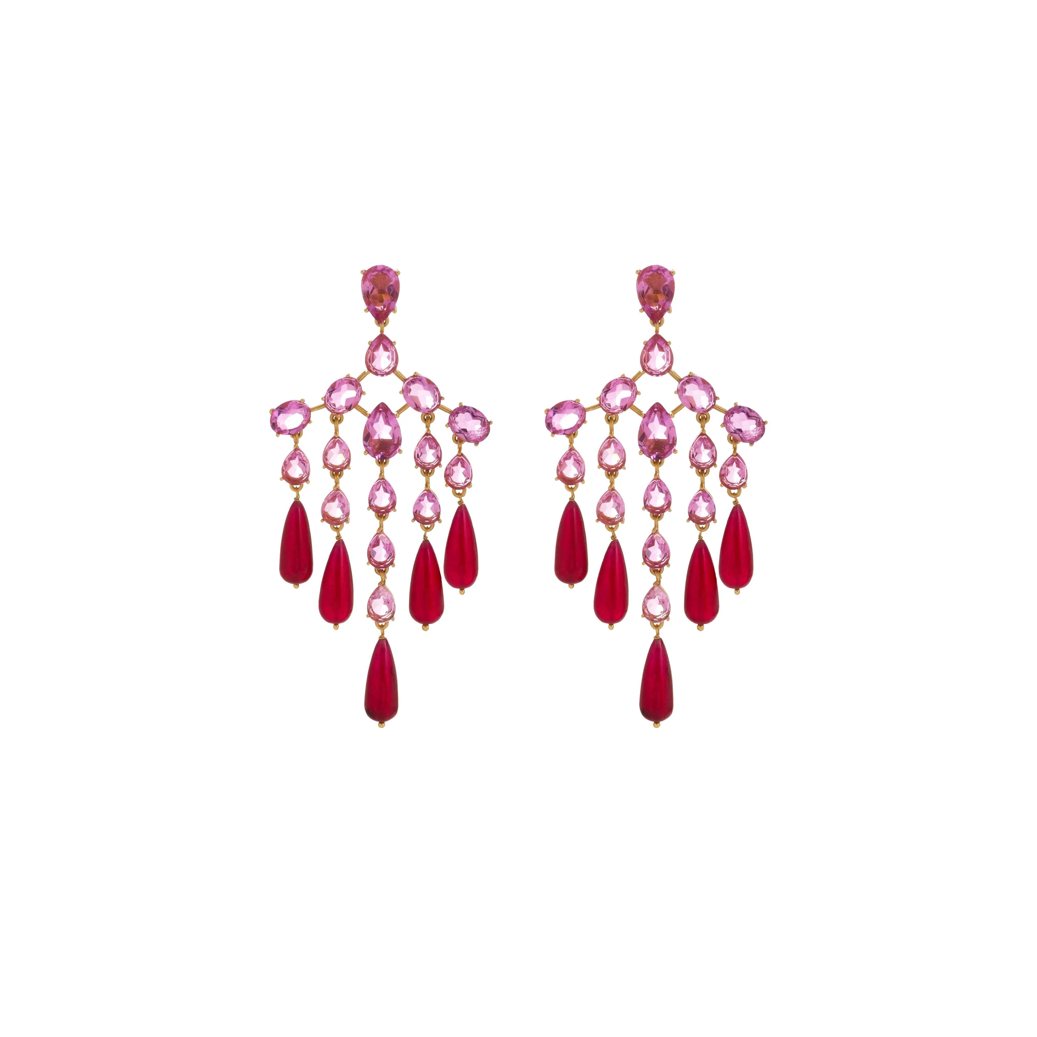 Syros Earrings Dark Pink Quartz, Light Pink Quartz & Pink Jade