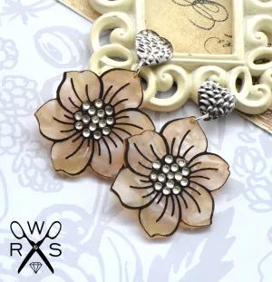 Tan Pearl Peony Dangle - Laser Cut Acrylic Earrings