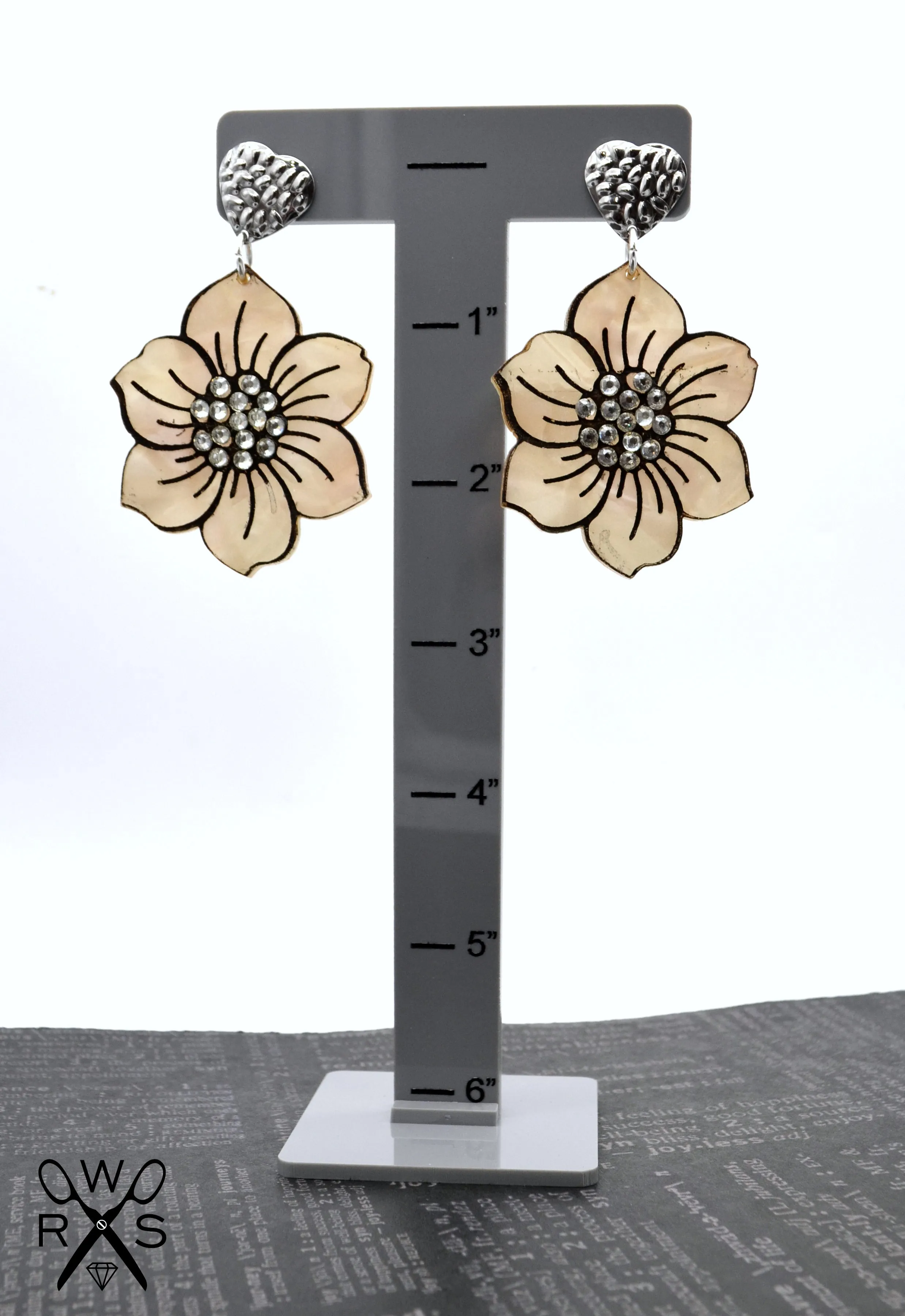 Tan Pearl Peony Dangle - Laser Cut Acrylic Earrings