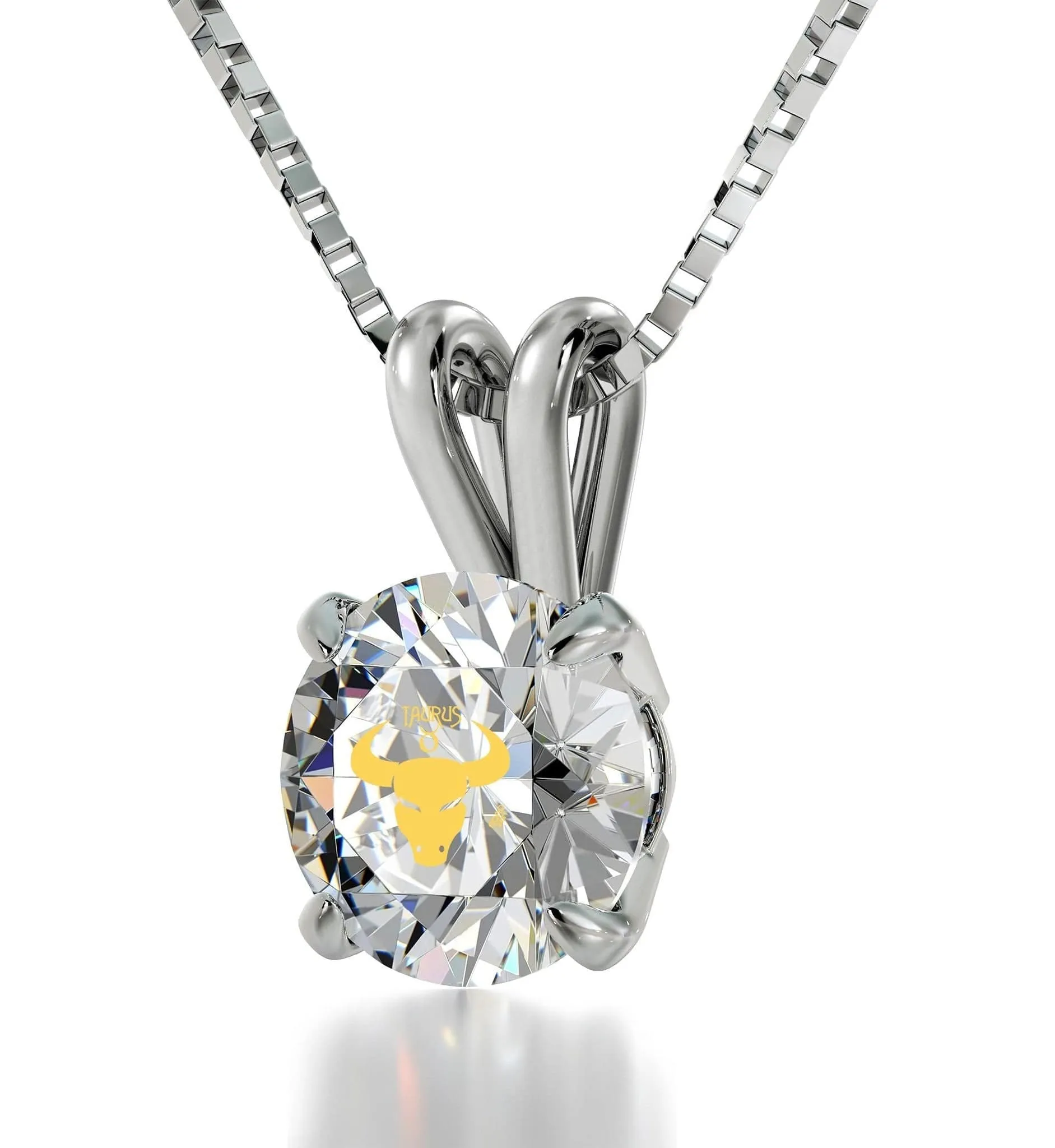 Taurus Sign, 14k White Gold Necklace, Swarovski
