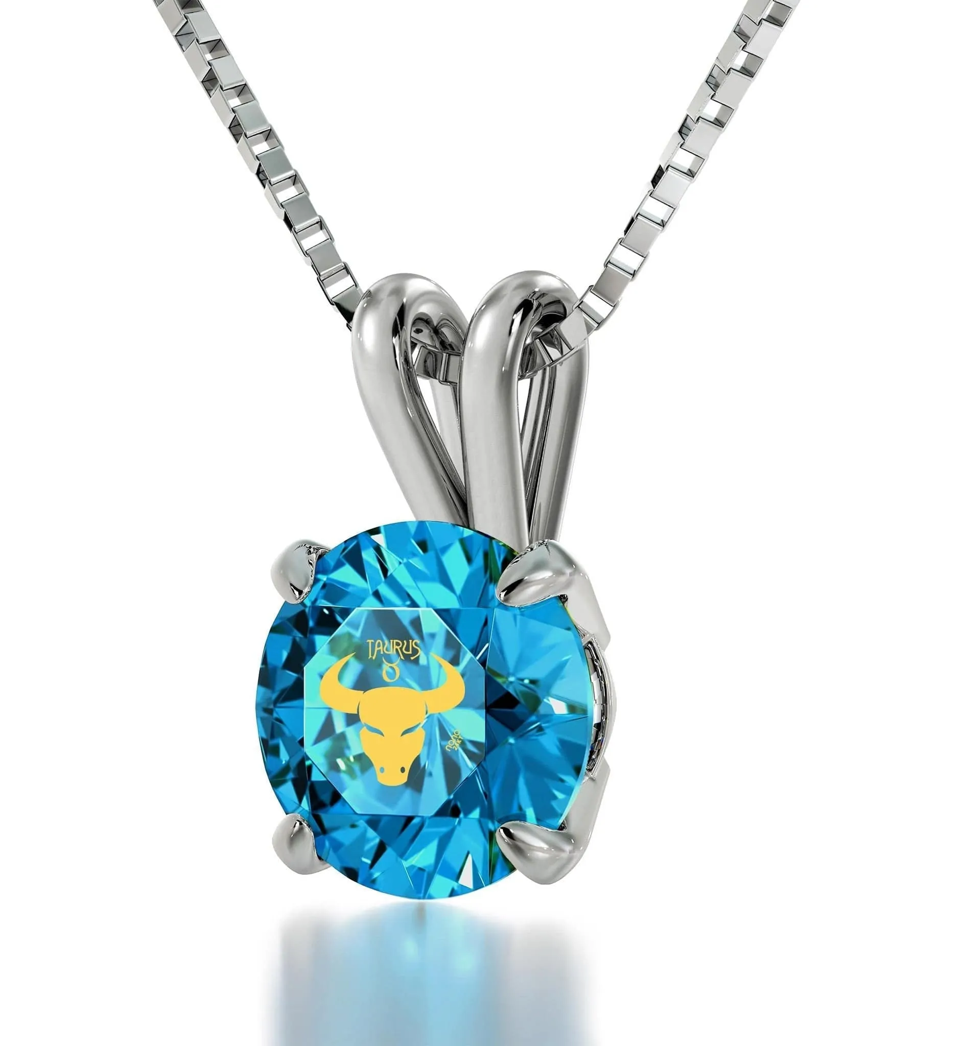 Taurus Sign, 14k White Gold Necklace, Swarovski