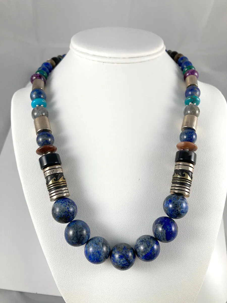 Tommy & Rosita Singer Multi Stone & Sterling Silver Beaded Necklace