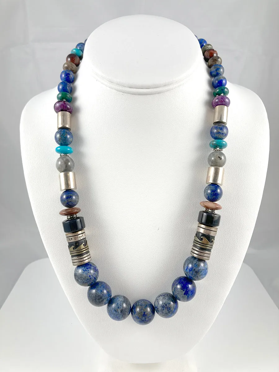 Tommy & Rosita Singer Multi Stone & Sterling Silver Beaded Necklace