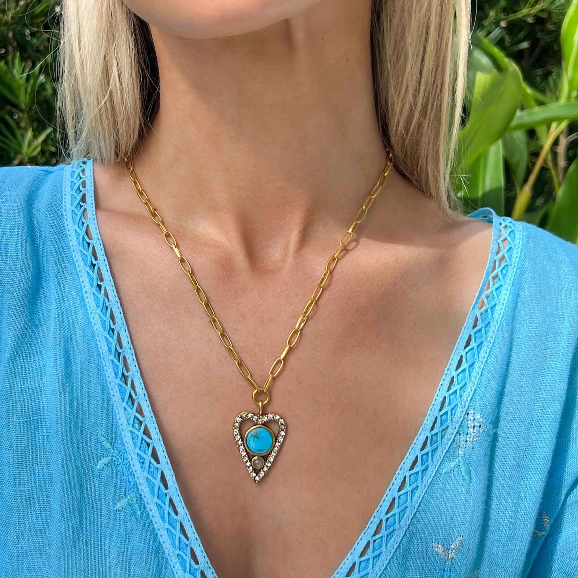 Turquoise Open Heart Pendant Necklace